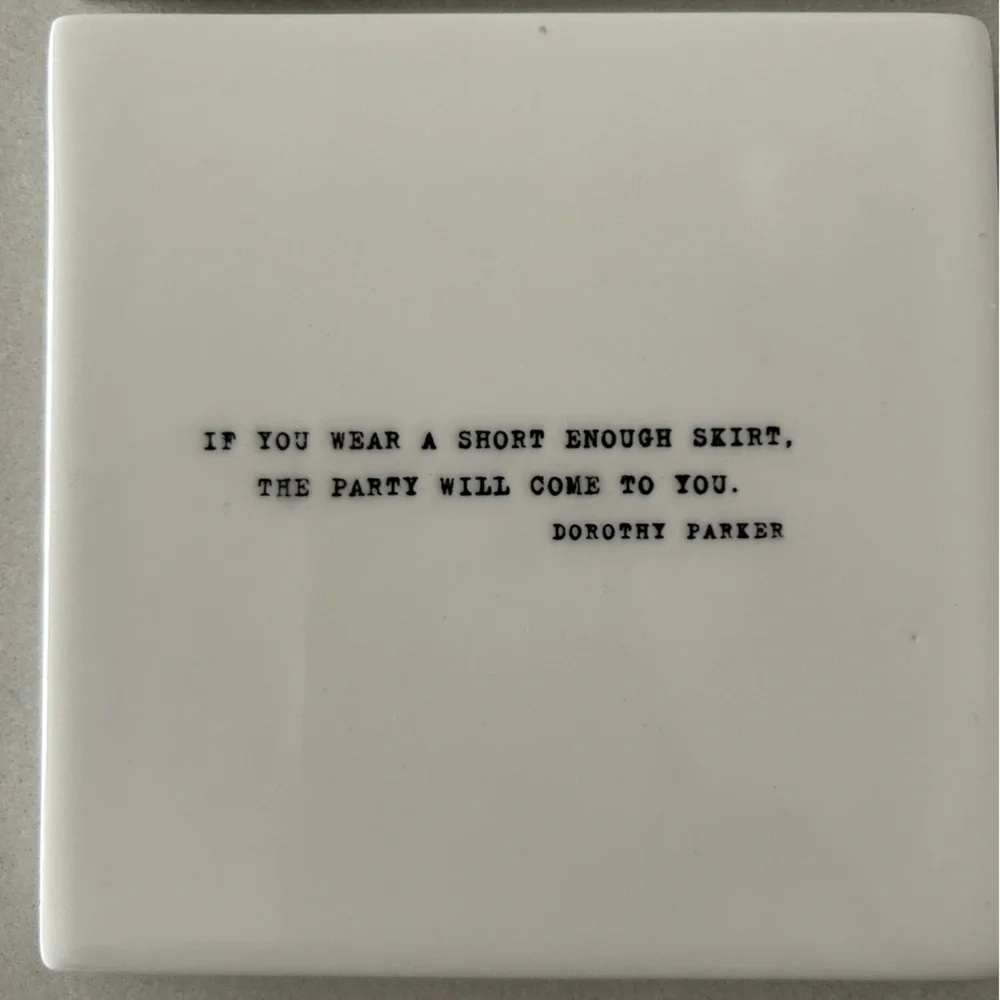 Restoration Hardware Set of 4 Literary Quote Porcelain Coasters, Dorothy Parker